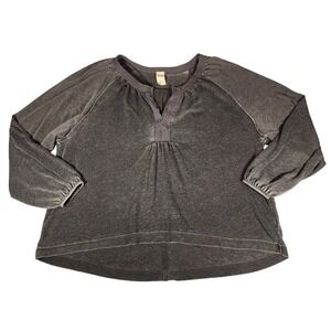 We The Free Top Extra Small XS Gray Long Sleeve Button Henley Boho